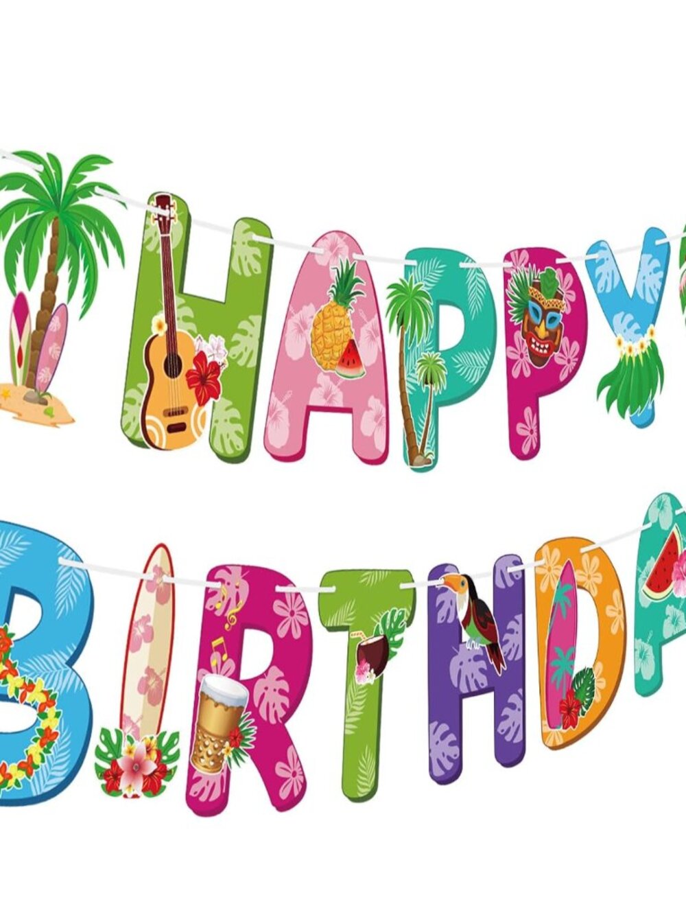 Happy Birthday Banner Hawaiian Birthday Decorations Colorful Hawaii Party Banner
